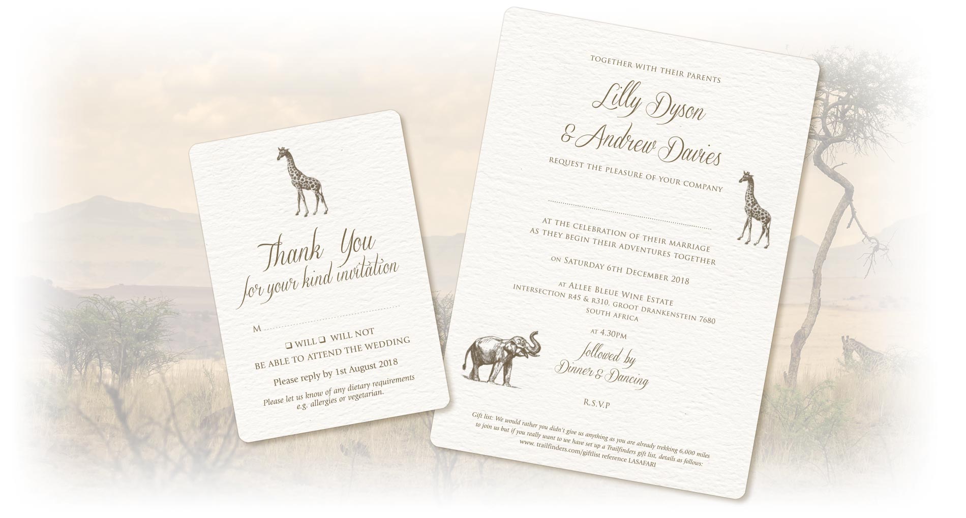 Safari Wedding Invitations and Stationery - Paper Pleasures